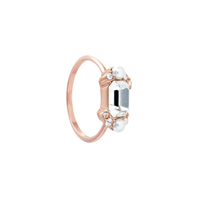 Clear Stone & Pearl Rose Gold Cocktail Ring
