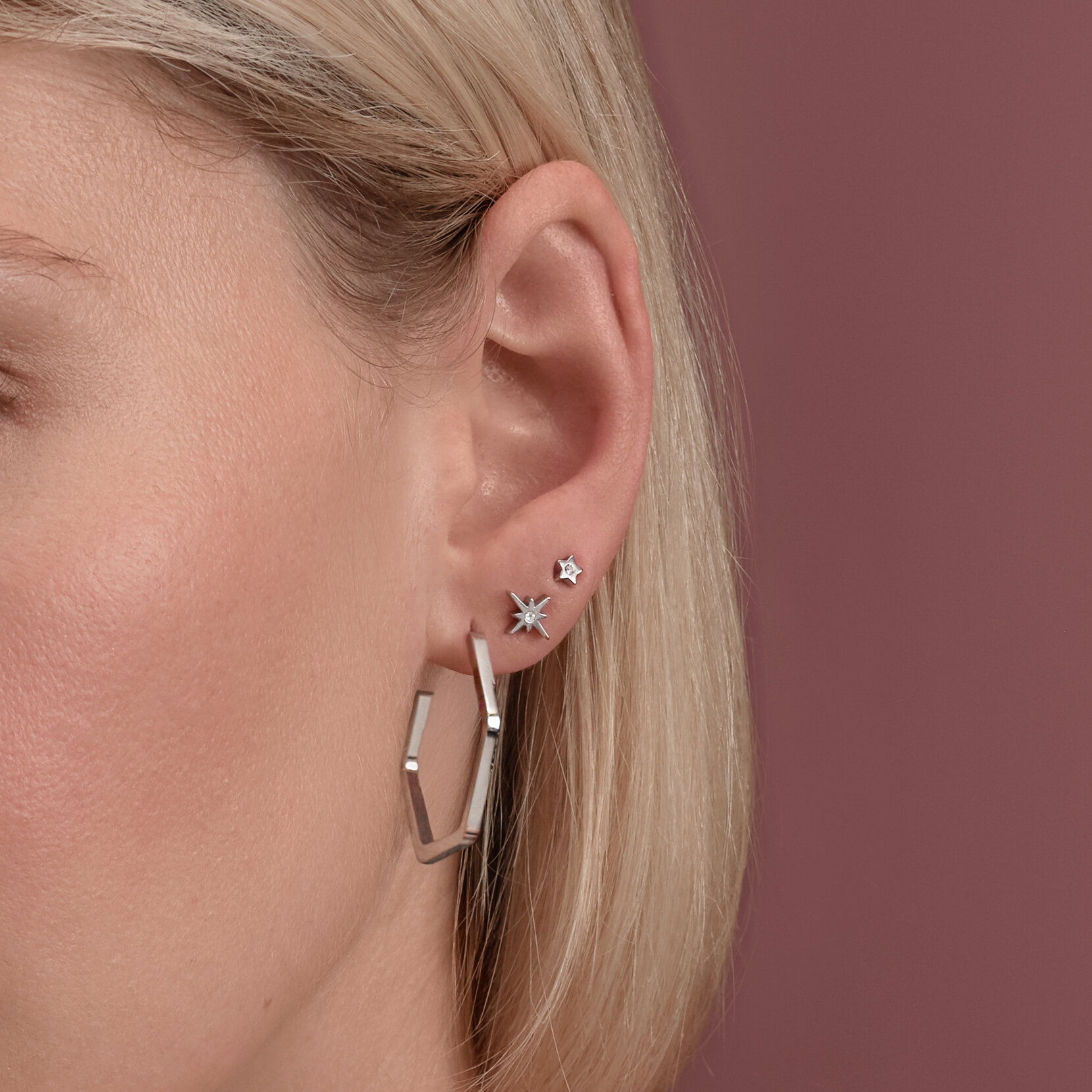 Crystal Honeycomb Silver Tone Hoop Earrings