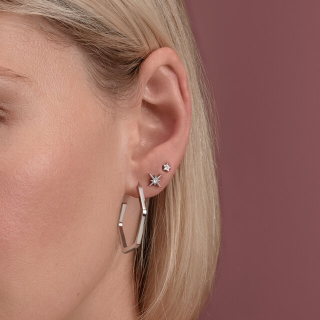 Crystal Honeycomb Silver Tone Hoop Earrings