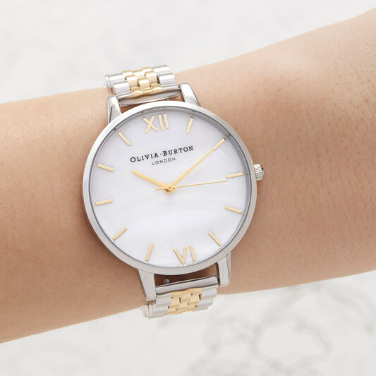 Mother of Pearl White Bracelet, Gold & Silver
