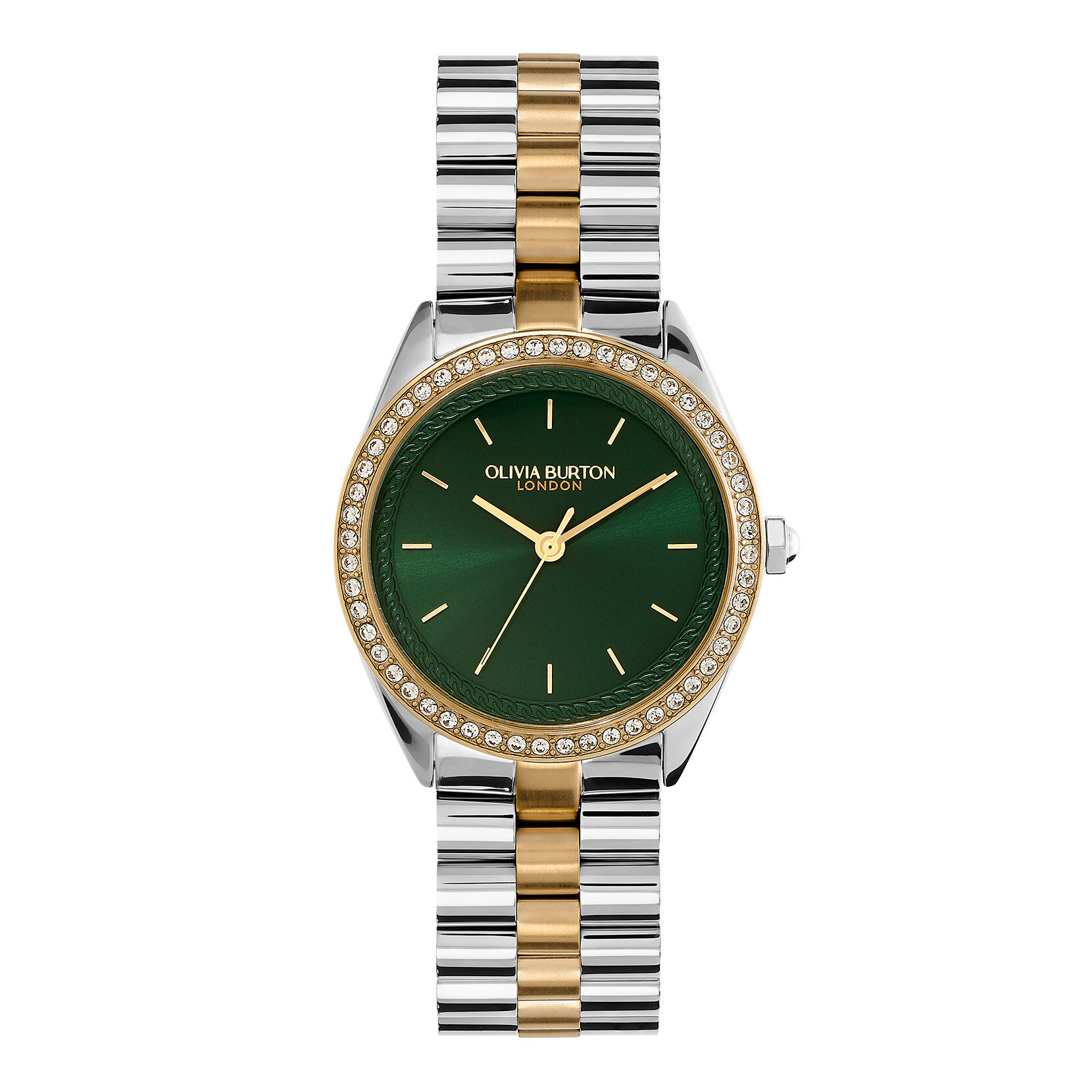 Sports Luxe 34mm Bejewelled Forest Green & Two Tone Bracelet Watch 
