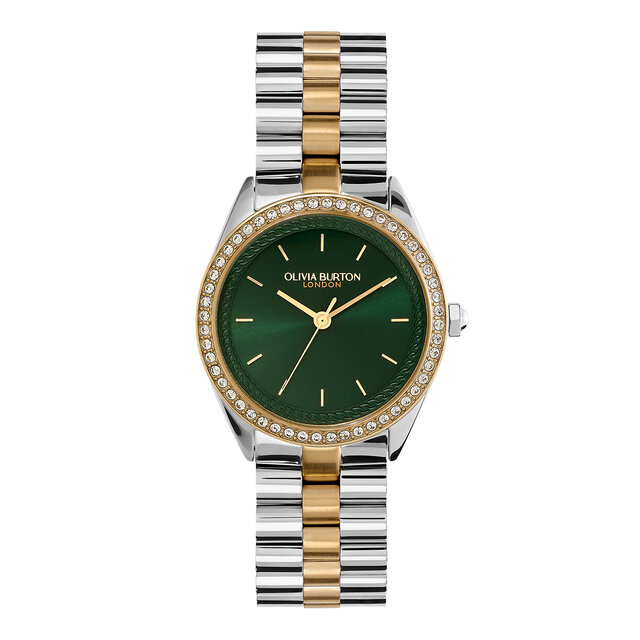 34mm Bejewelled Forest Green & Two Tone Bracelet Watch