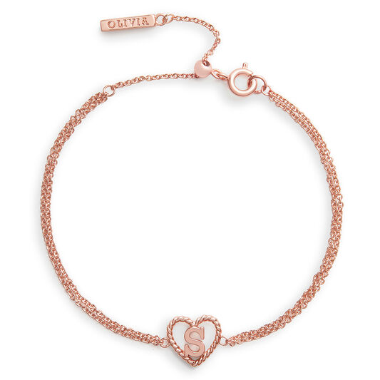 'S' Heart Initial Chain Bracelet Rose Gold