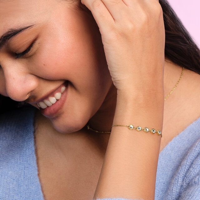 Ever Stacked Crystal Honeycomb Gold Plated Stacking Bracelet