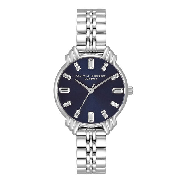 Art Deco 30mm Blue & Silver Bracelet Watch