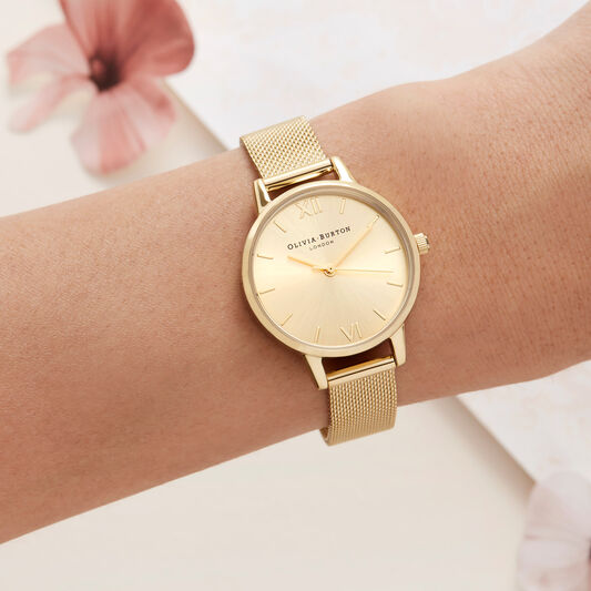 Sunray Dial Midi Dial Gold Mesh