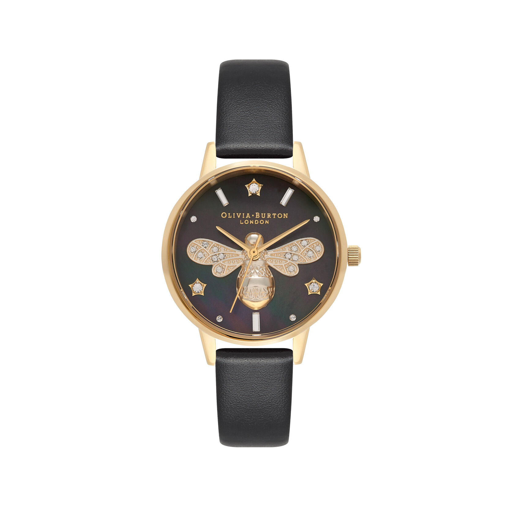 30mm Gold & Black Leather Strap Watch