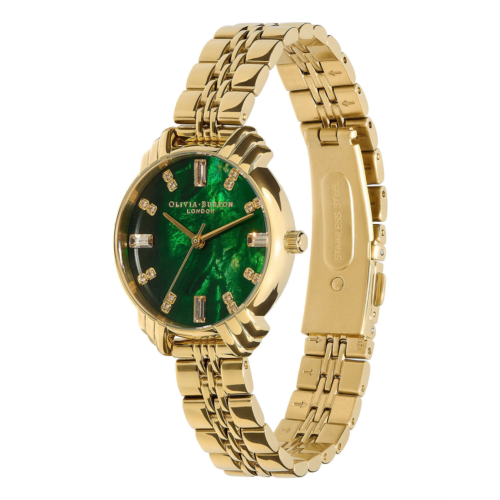 Art Deco Midi Dial Emerald Green & Gold Bracelet Watch 