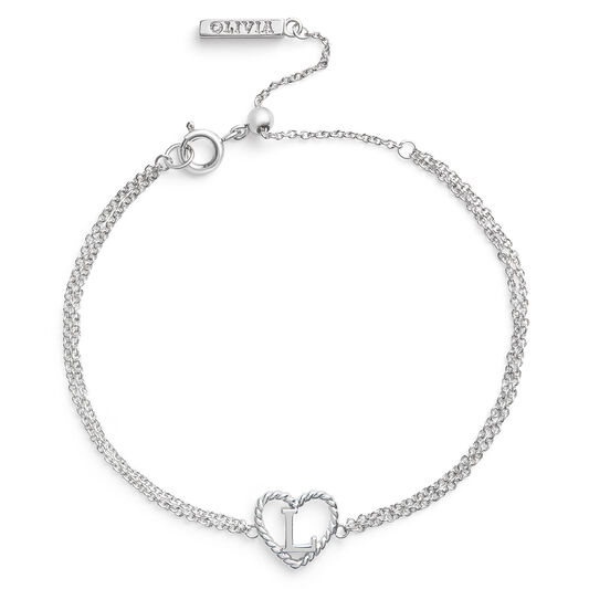 'L' Heart Initial Chain Bracelet Silver