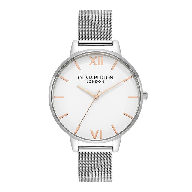 38mm White & Silver Mesh Watch