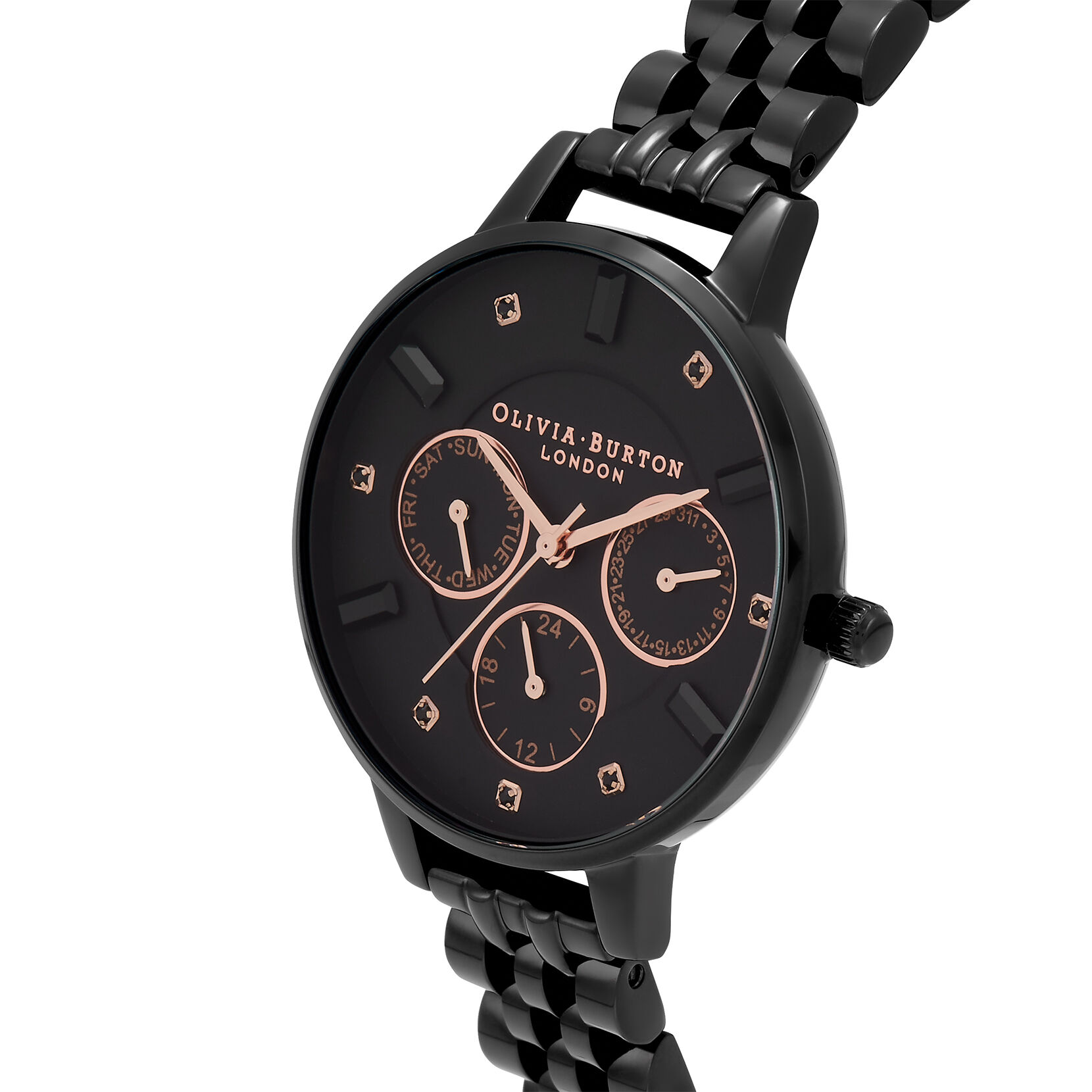 Multi Function 34mm Rose Gold & Black Bracelet Watch
