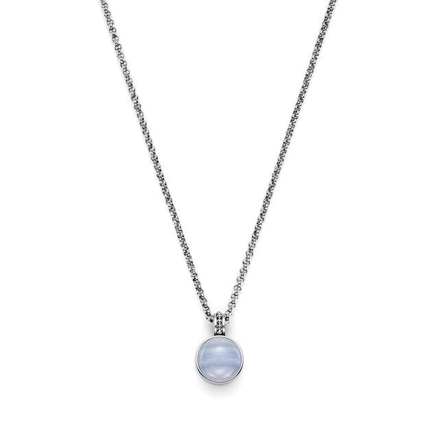 Purple Agate Cabochon Silver Tone Gemstone Necklace