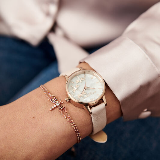 Dancing Dragonfly Blush Faux MOP Dial, Pearl Pink & Rose Gold