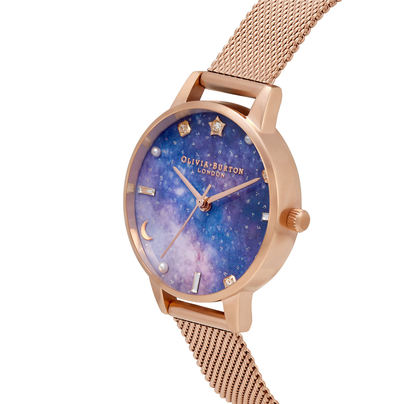 Celestial Galaxy Midi Dial Rose Gold Mesh Watch