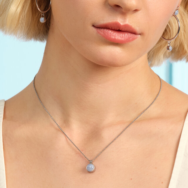 Purple Agate Cabochon Silver Tone Gemstone Necklace