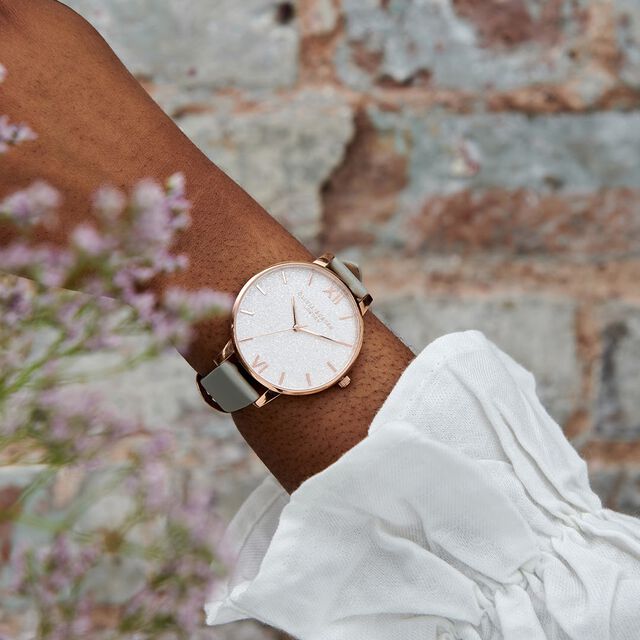 White Glitter Dial, Thin Case Grey & Rose Gold Watch