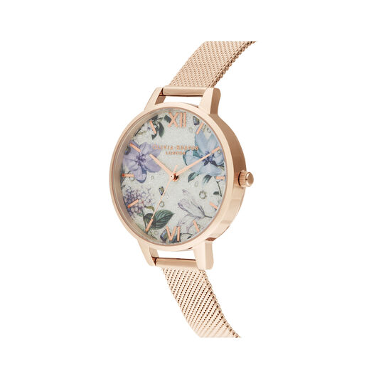 Demi Silver Glitter Dial & Rose Gold Mesh