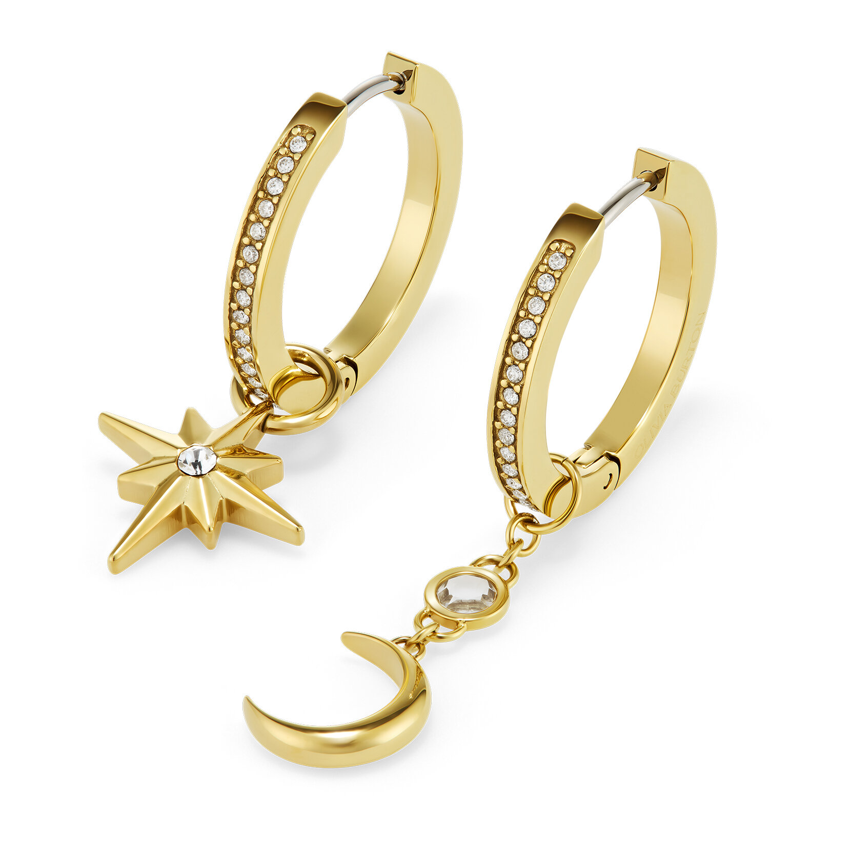 Celestial Star and Moon Gold Plated Huggie Earrings