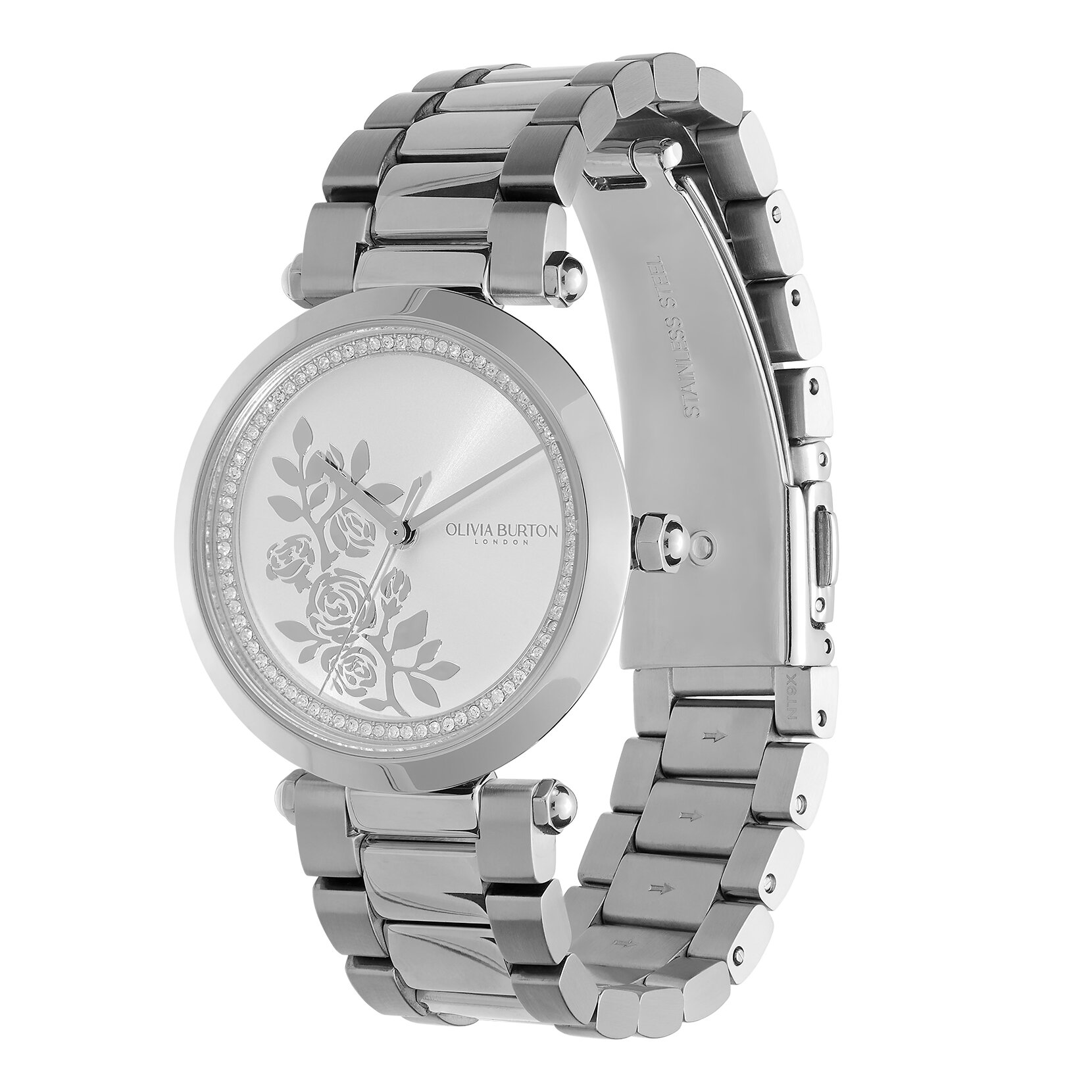 34mm Floral T-Bar White & Silver Bracelet Watch