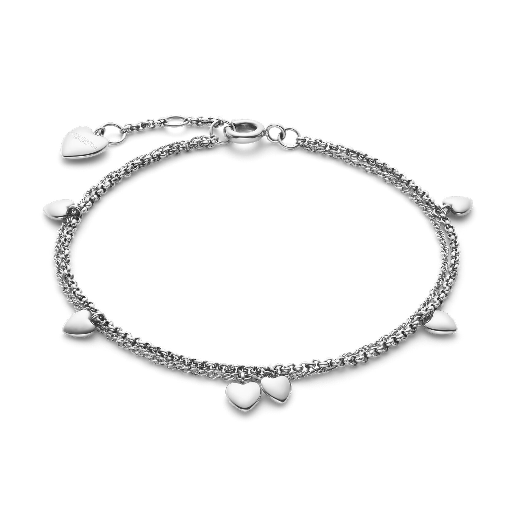 Mini Heart Silver Tone Double Chain Bracelet