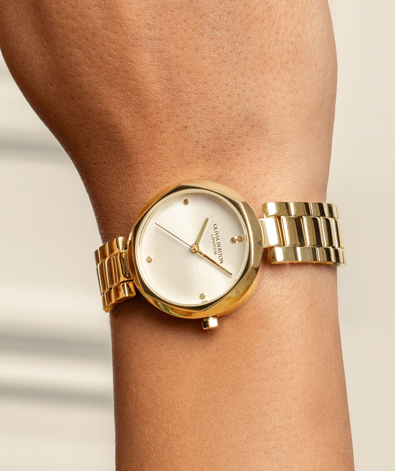 Classic 32mm Dimension T-Bar Ivory & Gold Bracelet Watch | Olivia
