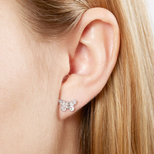 3D Butterfly Stud Earrings Silver