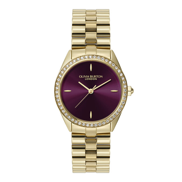 34mm Bejewelled Cherry Lacquer & Gold Bracelet Watch