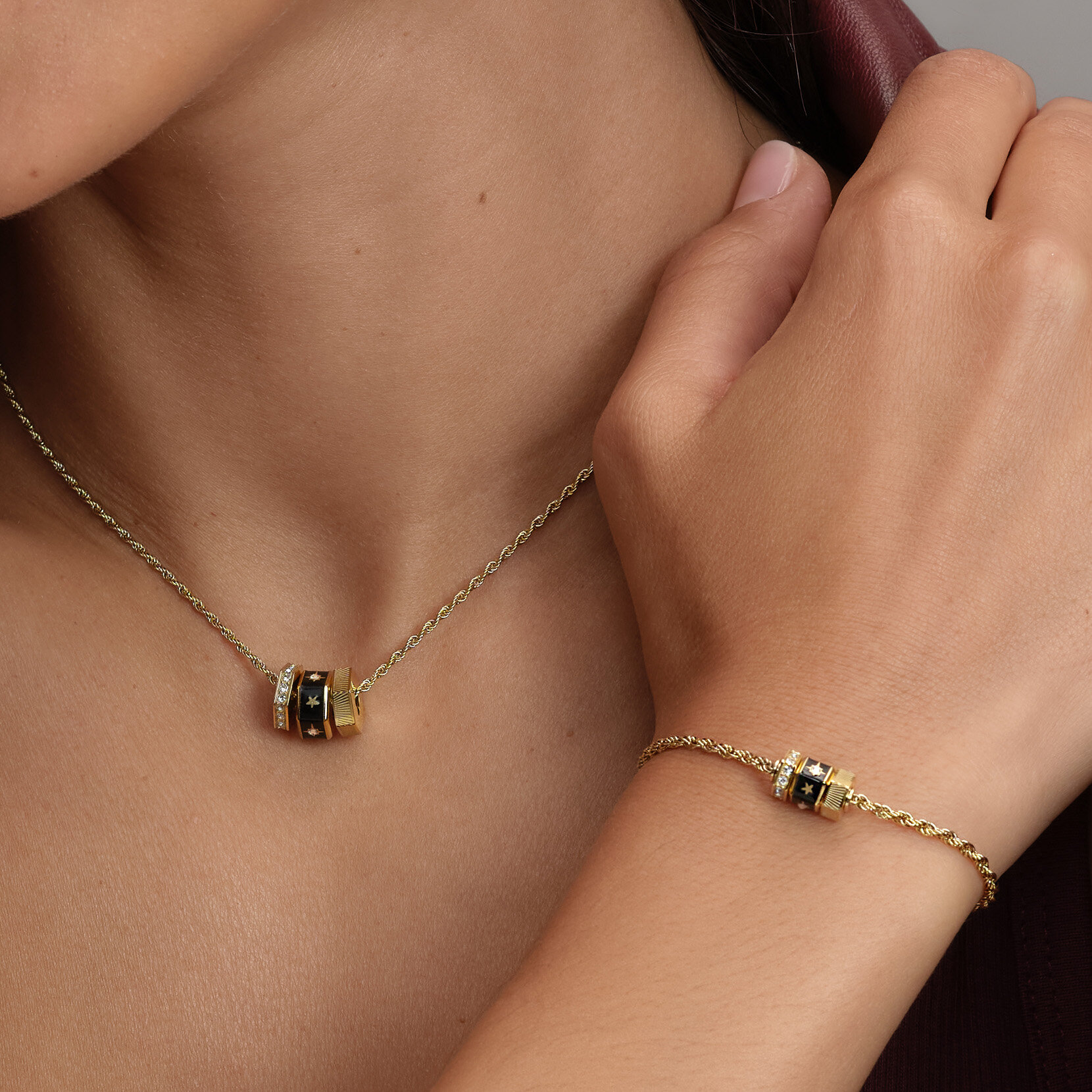 Black & Gold Plated Bead Charm Bracelet