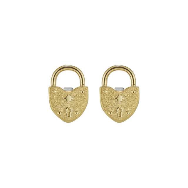 Lock Heart Gold Plated Stud Earrings