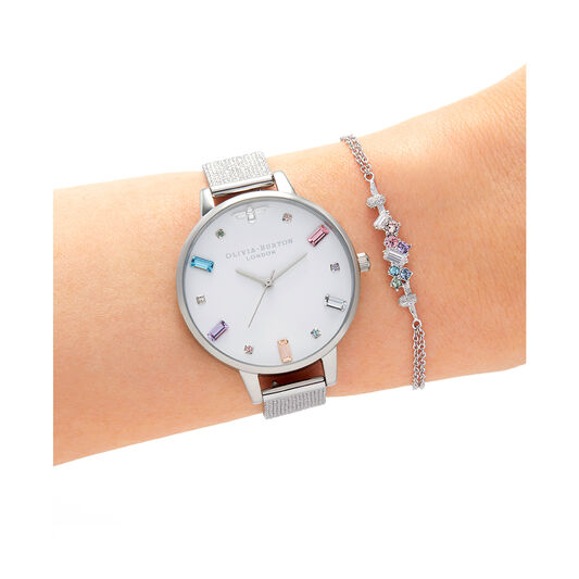 Rainbow Bee Chain Bracelet Silver
