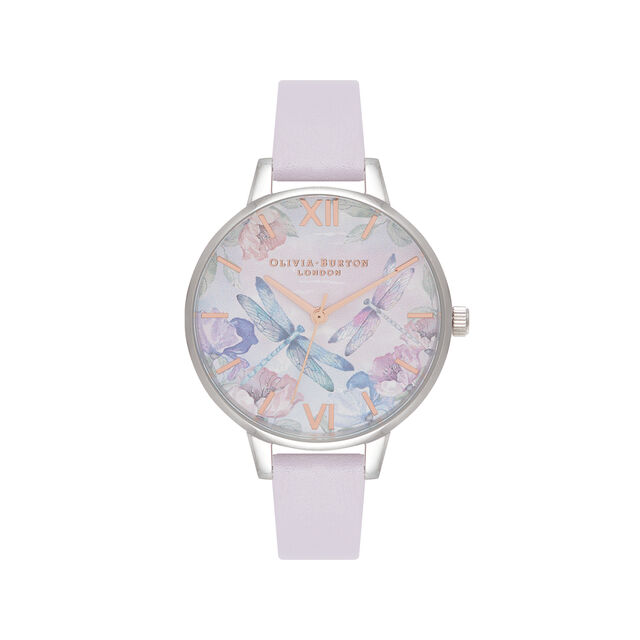 Dragonfly Thin Case Silver & Parma Violet Watch