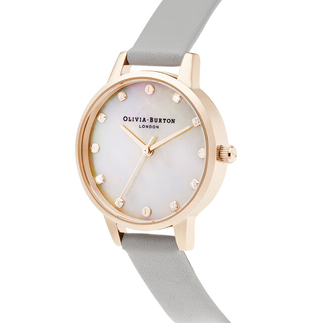 30mm Rose Gold & Gray Leather Strap Watch