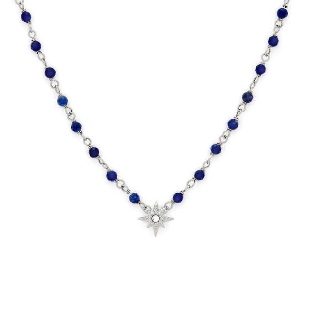 North Star Blue & Silver Tone Beaded Charm Necklace