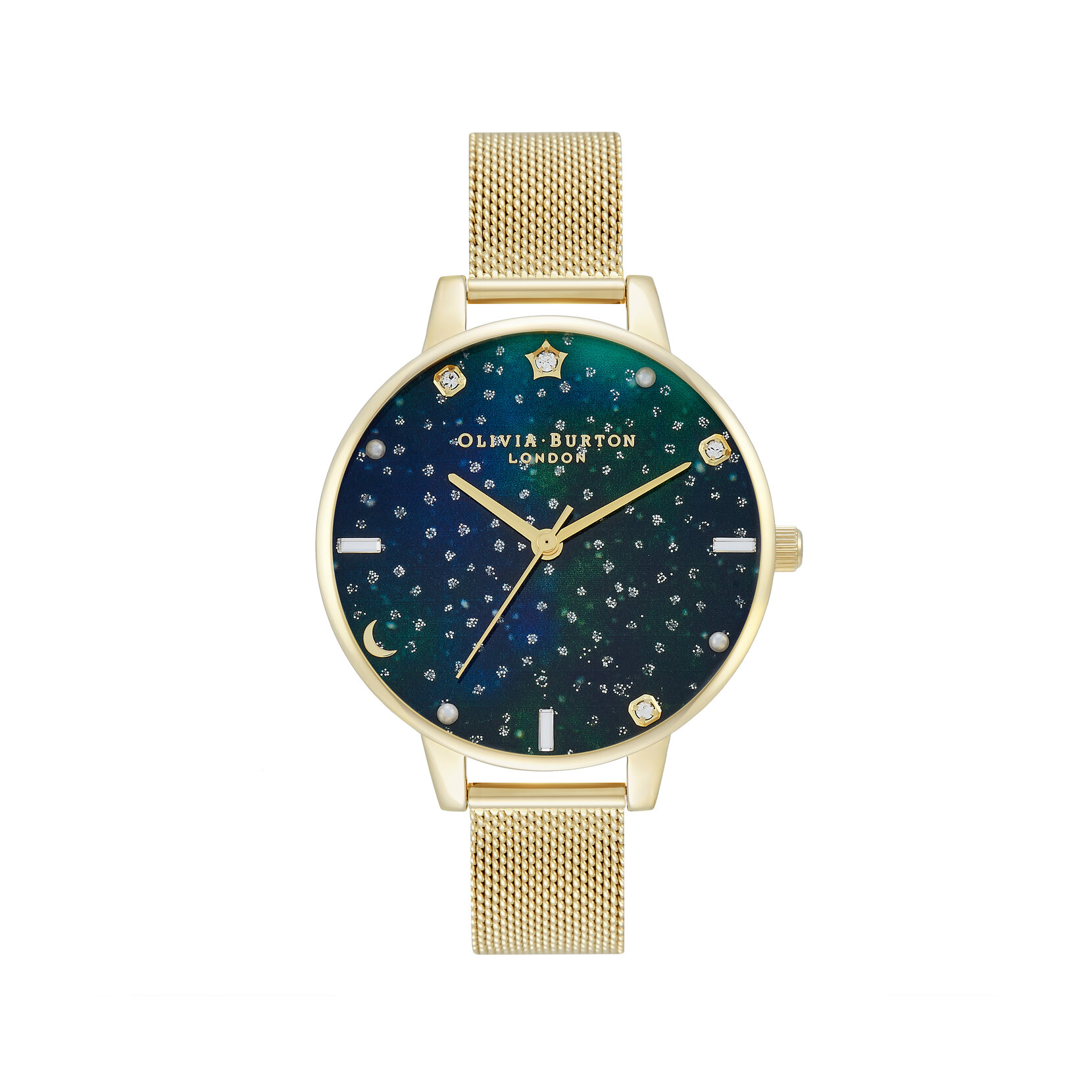 34mm Emerald & Gold Mesh Watch