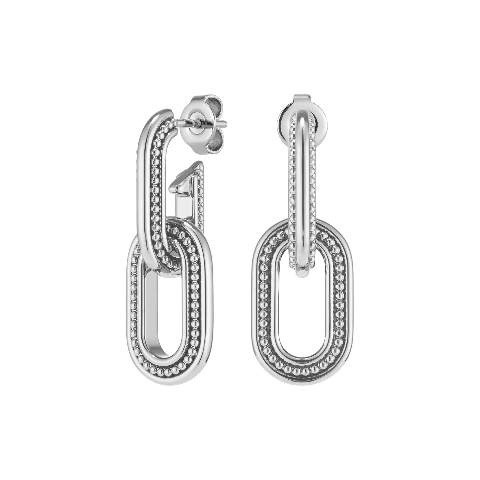 Camber Caviar Interlink Silver Tone Hoop Earrings