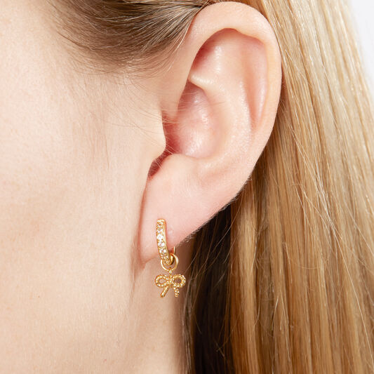 Vintage Bow Huggie Hoop Gold & White Topaz Earrings