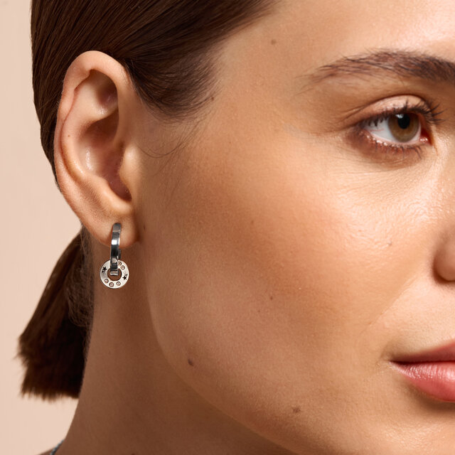 Shooting Star Ivory & Silver Tone Hoop Earrings