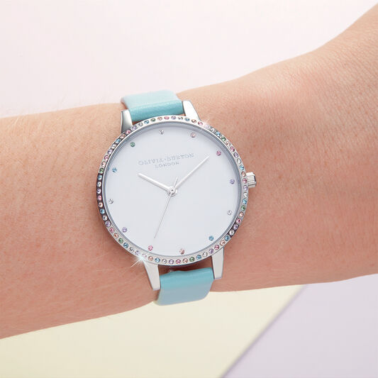 Rainbow Bezel, Turquoise & Silver