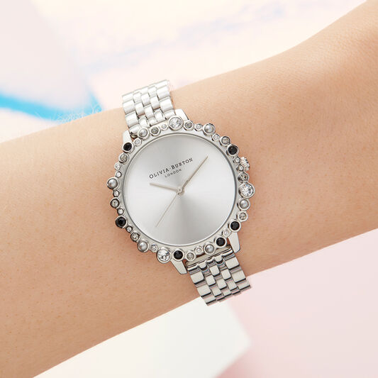 Limited Edition Bejewelled Case Watch, Silver Bracelet