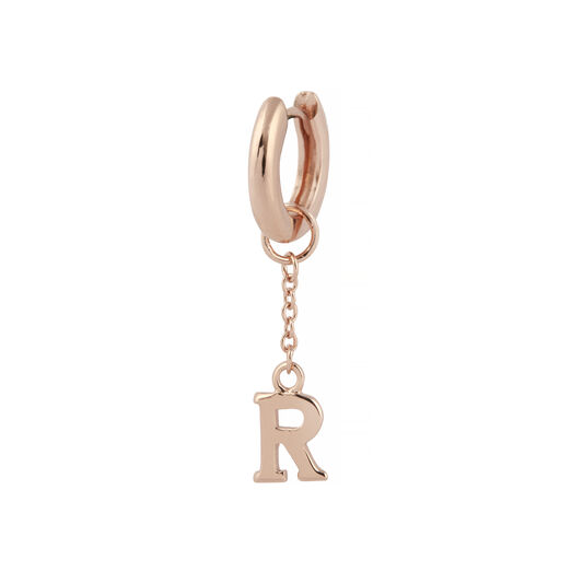 R Alphabet Huggie Charm Rose Gold