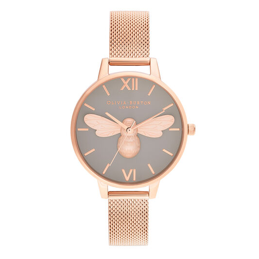 Lucky Bee, Grey Dial & Rose Gold Mesh