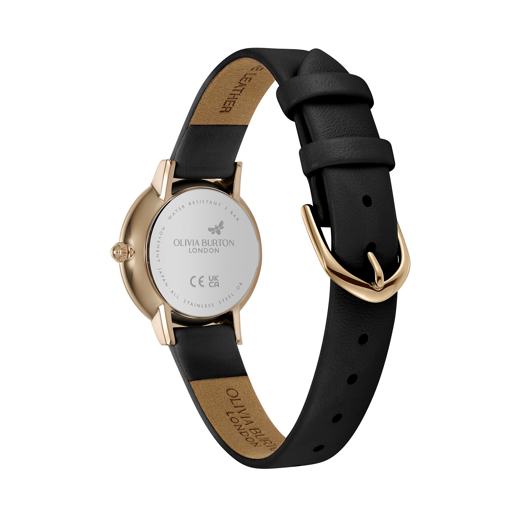 28mm Honeycomb Ultra Slim Rose Gold & Black Leather Strap Watch