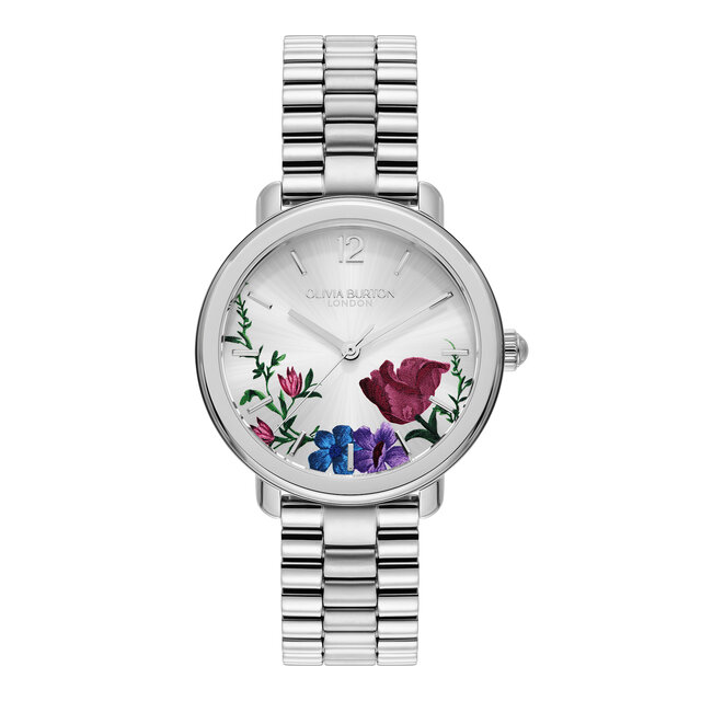 36mm Vintage Floral Silver Bracelet Watch