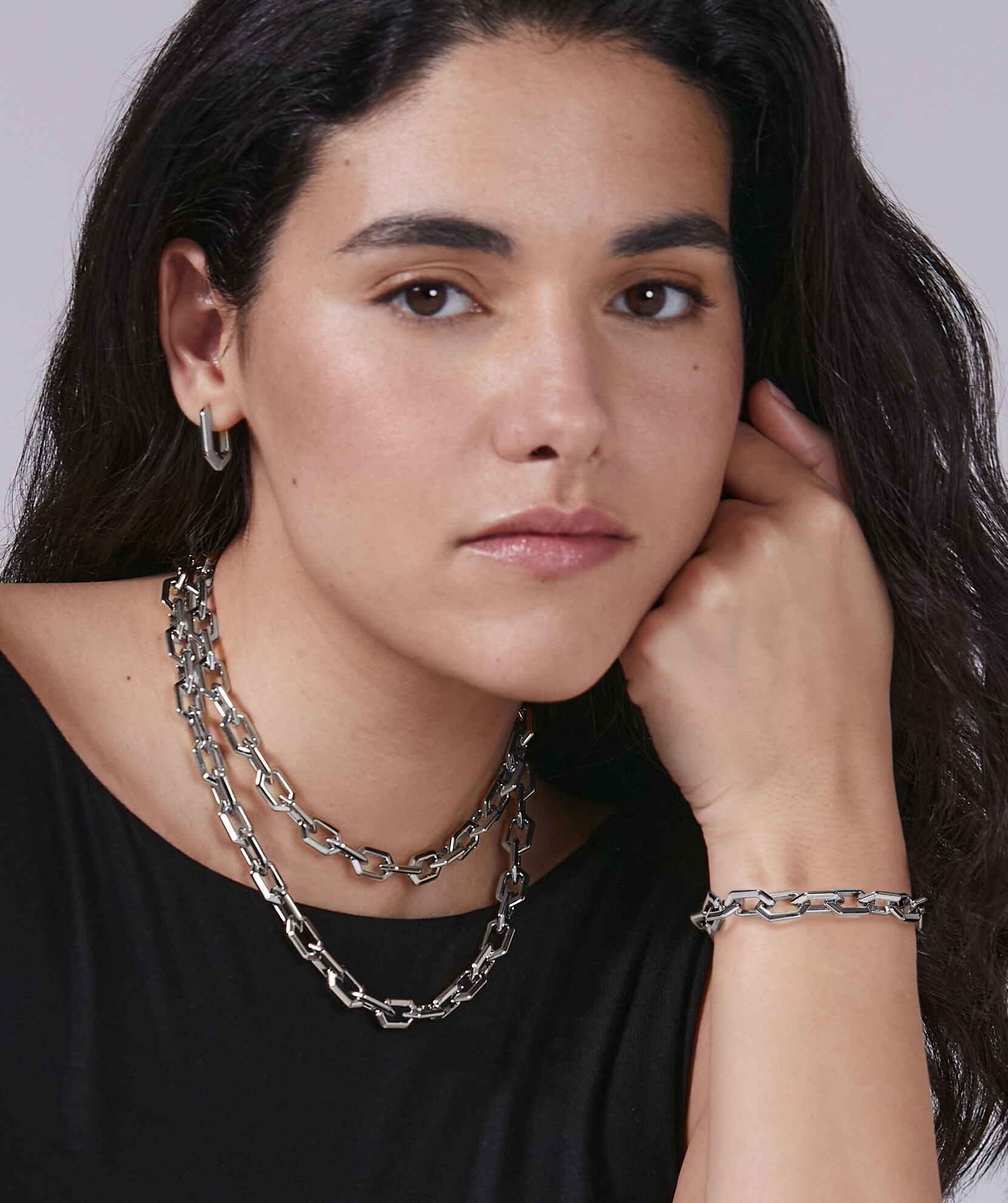 Signature Honeycomb Geo Silver Tone Chain Link Bracelet | Olivia