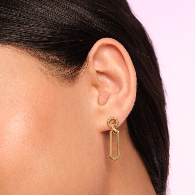 Hex Link Gold Plated Drop Earrings