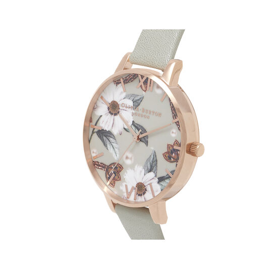 Bejewelled Floral Grey And Rose Gold