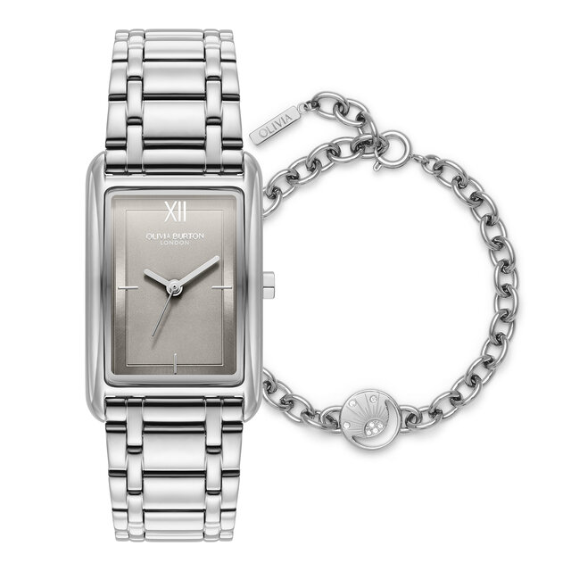 23mm Grove Dove Grey & Silver Bracelet Watch & Celestial Sun Bracelet Gift Set