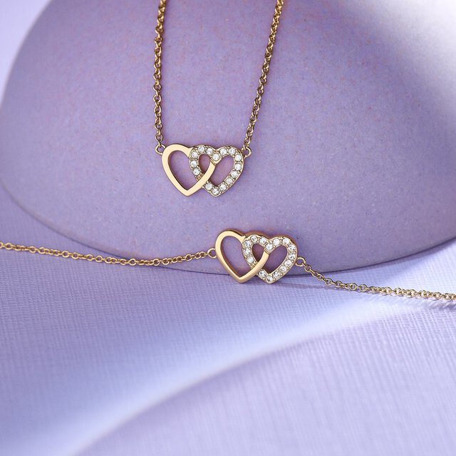 Gold Heart Bracelet & Necklace Gift Set