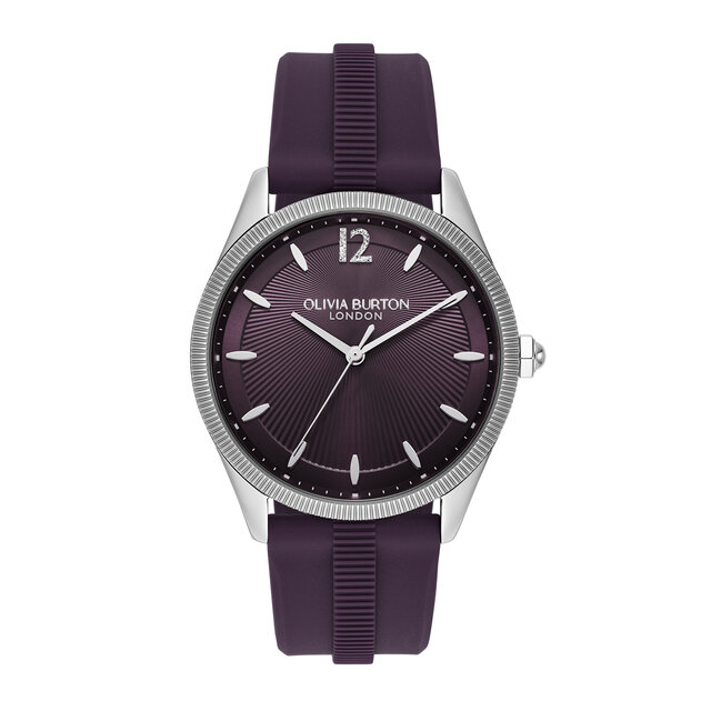 38mm Radiate Silver & Midnight Plum Silicone Strap Watch