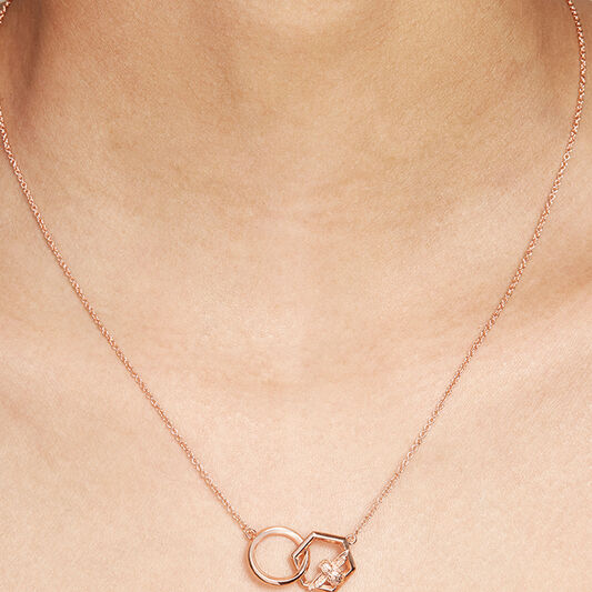 Honeycomb Bee Necklace Rose Gold